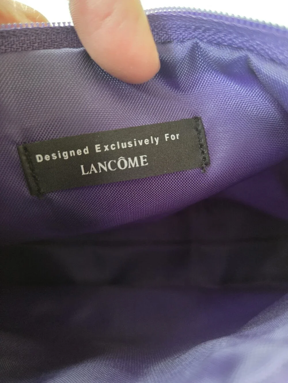 Lancome Purple Cosmetic Pouch with Black Patent Bow Trim
